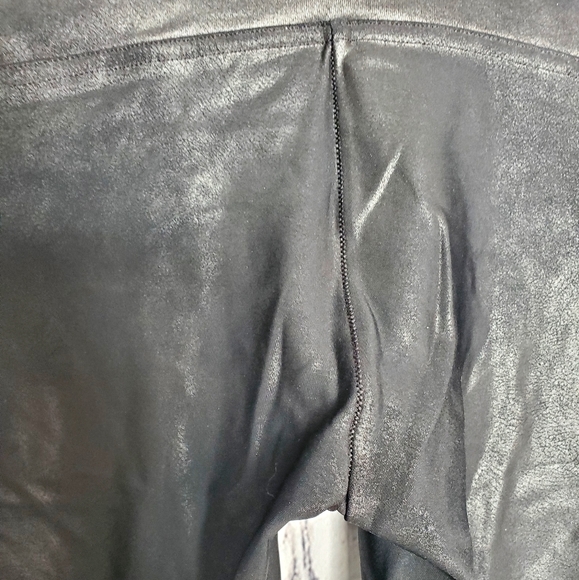 SPANX black faux leather moto ribbed biker edgy high rise shapewear leggings - Picture 7 of 7